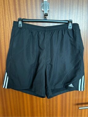 Adidas Black Athletic Shorts with White Stripe